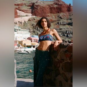 Zara embroidered crop top with spaghetti straps